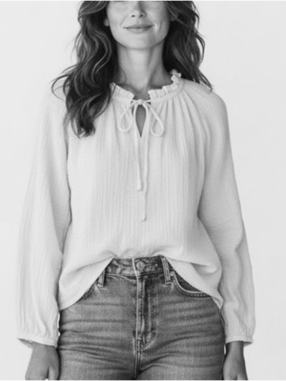 J. Crew White Ruffle-Tie Peasant Blouse
